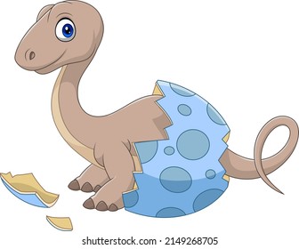 Cartoon baby dinosaur hatching from egg