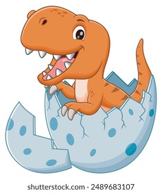 Cartoon Baby Dinosaur Hatching From Egg. Animal Nature Icon Concept Isolated Premium Vector. Vector Illustration