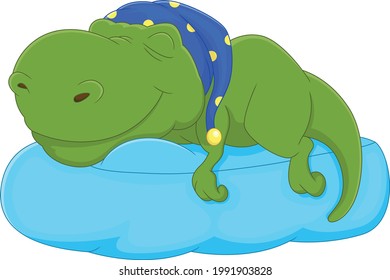 cartoon baby dinosaur sleeping on white background