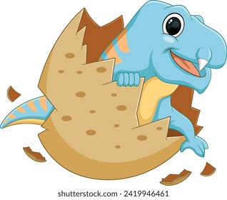 Cartoon baby diycnodont dinosaur hatching from egg of illustration