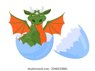 Cartoon baby dragon. Cute newborn medieval baby dragon. Winged little dragon flat vector illustration on white background