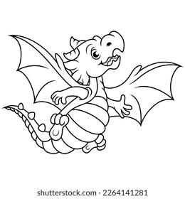 Cartoon baby dragon flying on white background