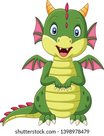 Cartoon baby dragon on white background