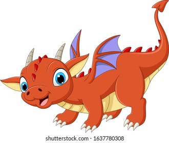 Cartoon baby dragon on white background