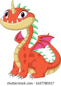 Cartoon baby dragon on white background
