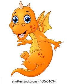 Cute Baby Dragon Cartoon On White Stock Vector (Royalty Free) 1666898128