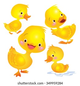 Cartoon baby ducks. Isolated objects for design element