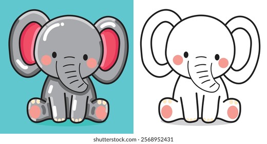 A cartoon baby elephant doll illustration for coloring book element or design element