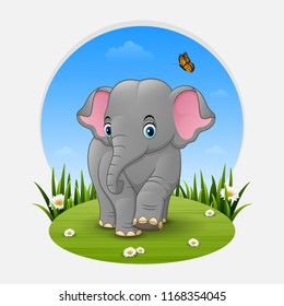 Cartoon baby elephant in the grass