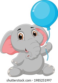 cartoon baby elephant holding balloon