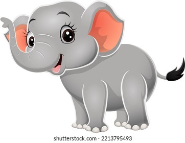 Cartoon baby elephant on white background