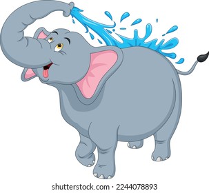 cartoon baby elephant playing water