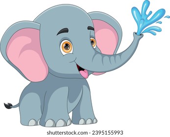 Caricatura Bebé Elefante Rociando Agua