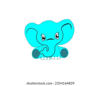Cartoon baby elephant in turquoise color on a white background. Vector illustration