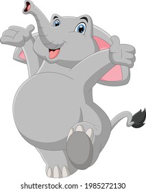 cartoon baby elephant waving on white background