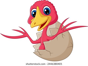 Cartoon baby epidendrosaurus hatching from egg of illustration