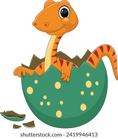 Cartoon baby euskelosaurus dinosaur hatching from egg of illustration