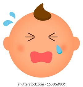 Cartoon baby face emoticon vector illustration / crying