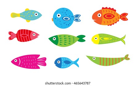 Cartoon Baby Fish Set, Vector Illustration Of A Fish