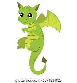 Cartoon baby flying green dragon. Fantasy character vector illustration