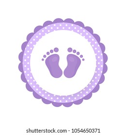 Cartoon Baby Footsteps, Footprint. Baby Feet Icon. Baby Shower Tag, Sticker For Shop Advertising. Vector Illustration Isolated On White Background