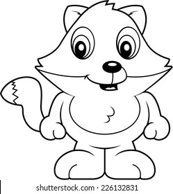 A cartoon baby fox cub smiling and happy.