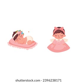 cartoon baby girl with angel wings and angel wings vector Illustration