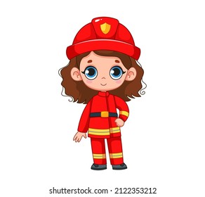 Cartoon baby girl dressed as a firefighter. Profession lifeguard and fireman. Vector illustration of a human character in a cartoon childish style. Isolated clipart. cute baby girl print