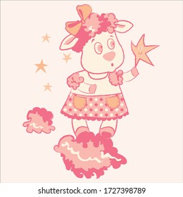 Cartoon baby girl lamb vector character illustration