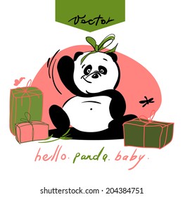 Cartoon Baby Girl Panda. Vector illustration. isolated on white