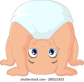 Cartoon baby girl playing upside down 