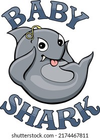 cartoon baby gray shark with curl of hair