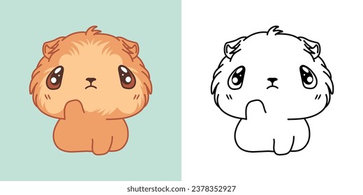 Cartoon Baby Guinea Pig Clipart for Coloring Page and Illustration. Clip Art Isolated Baby Pet. Cute Vector Illustration of a Kawaii Pet for Prints for Clothes, Stickers, Baby Shower. 