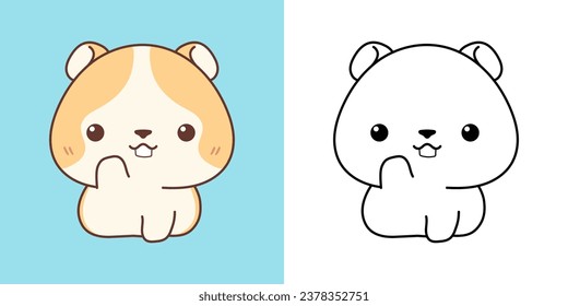 Cartoon Baby Hamster Clipart for Coloring Page and Illustration. Clip Art Isolated Animal. Cute Vector Illustration of a Kawaii Baby Pet for Prints for Clothes, Stickers, Baby Shower. 