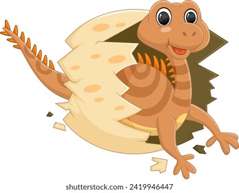 Cartoon baby ignavusaurus dinosaur hatching from egg of illustration