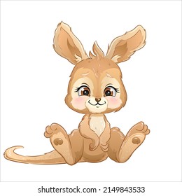 Cartoon baby kangaroo, vector illustration. Cute australian animal, white background.