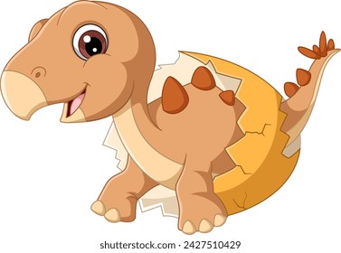 Cartoon baby kentrosaurus hatching from egg of illustration