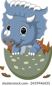 Cartoon baby kosmoceratops dinosaur hatching from egg of illustration