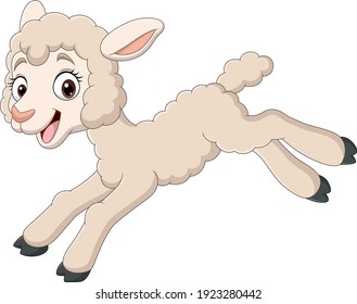 Cartoon baby lamb jumping on white background