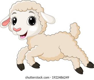 Cartoon baby lamb running on white background