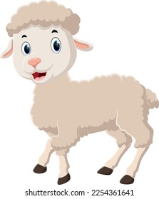 Cartoon baby lamb walking on white background