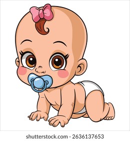 Desenho animado bebê aprendendo a rastejar ilustração vetor.Adorável obra de arte marco desenvolvimento ótimo para pais e temas de cuidados infantis.