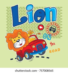 cartoon baby lion cars vector illustration
