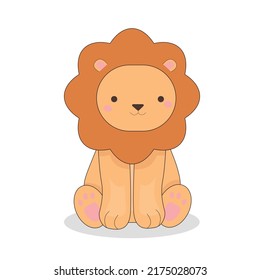 Cartoon baby lion sitting. Flat illustration