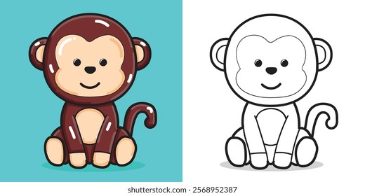 A cartoon baby monkey doll illustration for coloring book element or design element