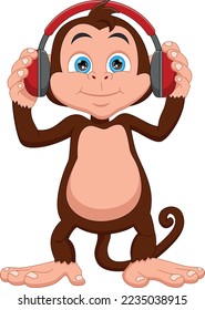 cartoon baby monkey listening to music