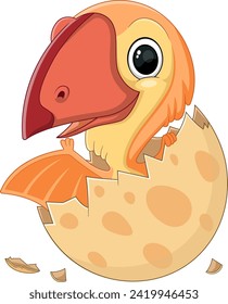 Cartoon baby nemicolopterus dinosaur hatching from egg of illustration