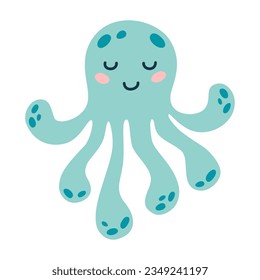 Cartoon baby octopus on isolated white background. Character of the sea animals for the logo, mascot, design.