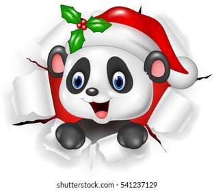 Cartoon baby panda bear ripping through the background