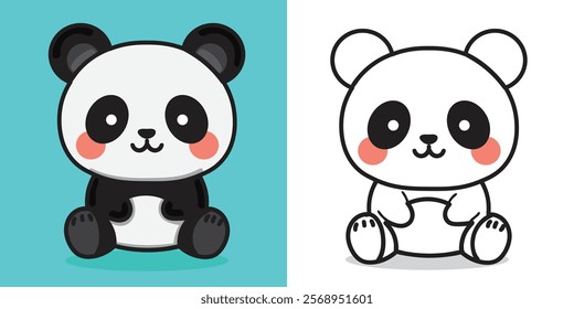 A cartoon baby panda doll illustration for coloring book element or design element